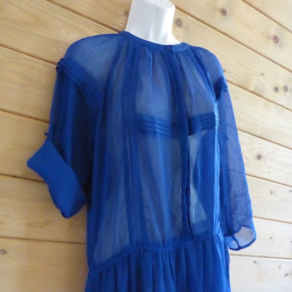 Starring at Stars by Urban Outfitters Dark Royal Blue Sheer Chiffon Dress L - Picture 6 of 8
